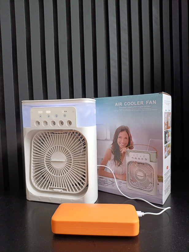 پنکه رومیزی کولر کوچک چندکاره مدل Air Cooler Fan با مهپاش و تولید بخار سرد ۳ حالته و ۵ حالته – خنککننده و مرطوبکننده هوا