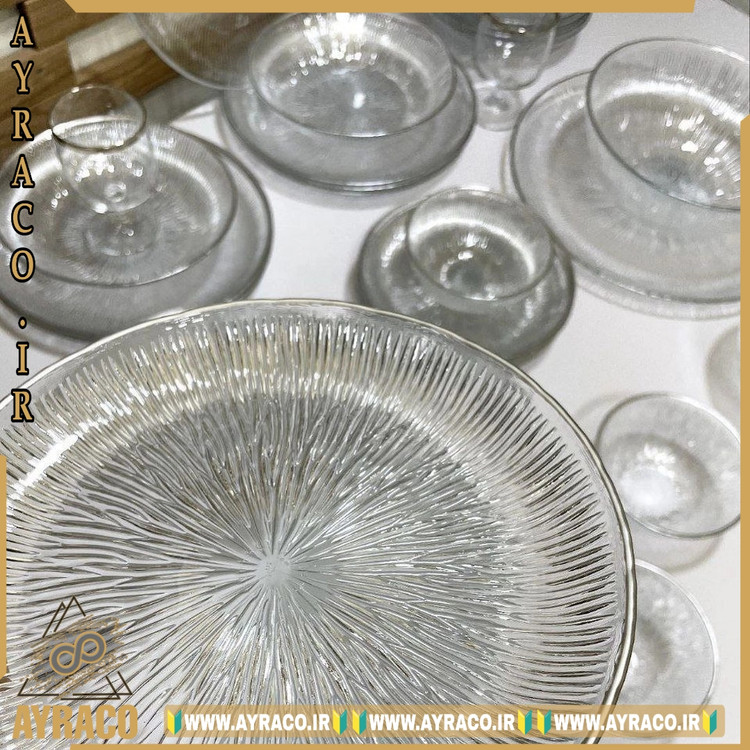 سرویس ۳۳ پارچه بلور نوری تازه مدل سولو لب نقره | مقاوم و نشکن | شش نفره