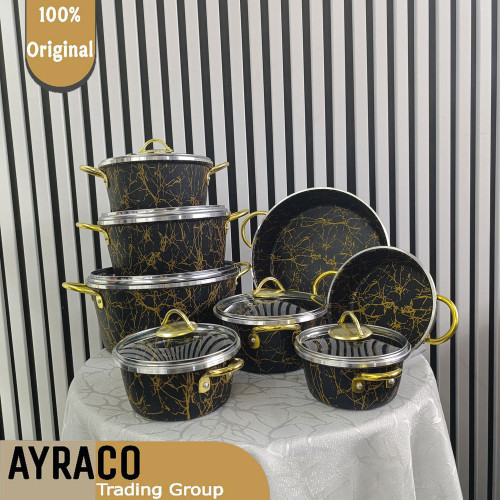 سرویس قابلمه 14 پارچه ماربل مشکی طلایی اپیروس