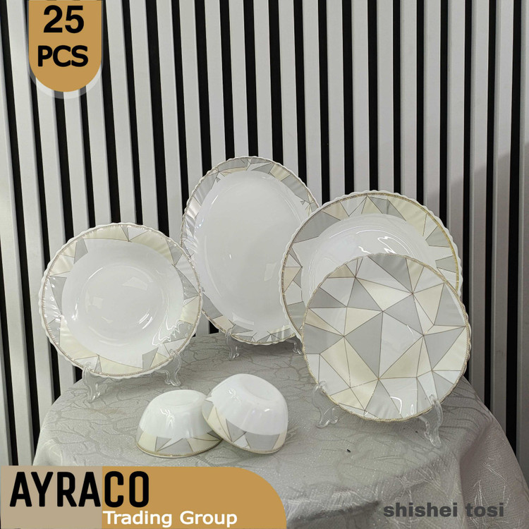 سرویس غذا خوری 25 پارچه طرح شیشه ای طوسی برند لئون