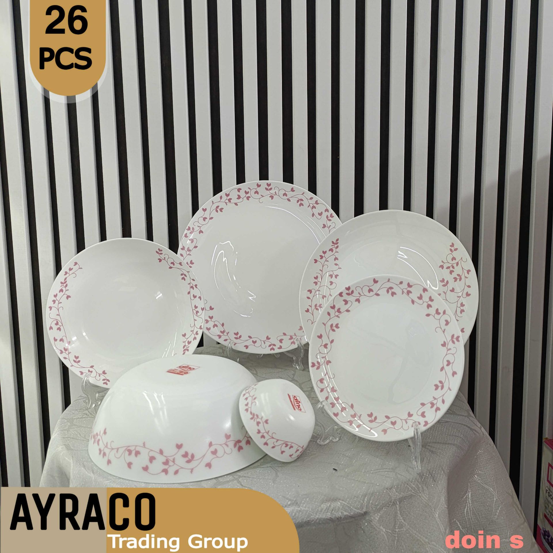 سرویس غذاخوری ۲۶ پارچه دوین صورتی برند دینو | سرویس غذاخوری شیک، مدرن و بادوام