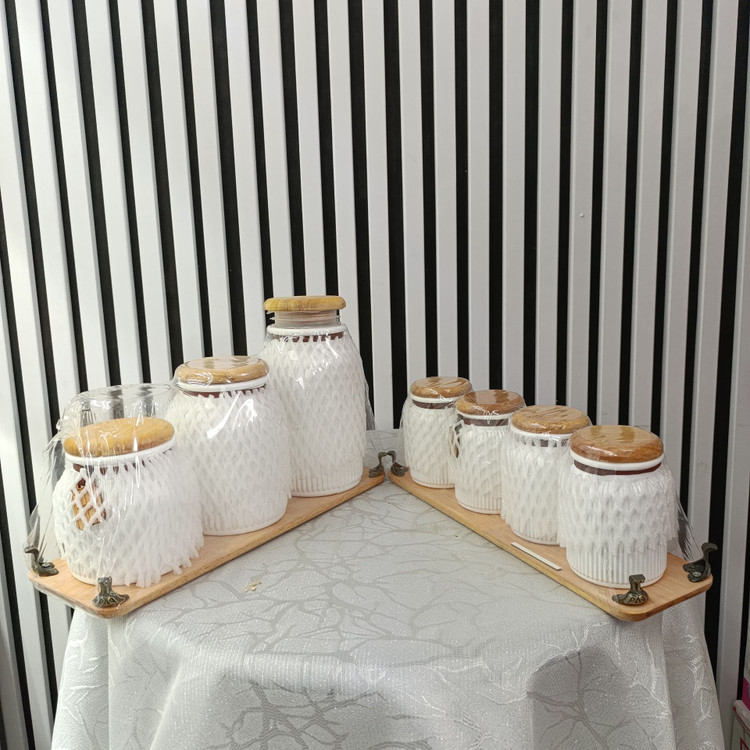سرویس ۷ پارچه پا سماوری رنگ سفید (ست جا ادویه ای)
