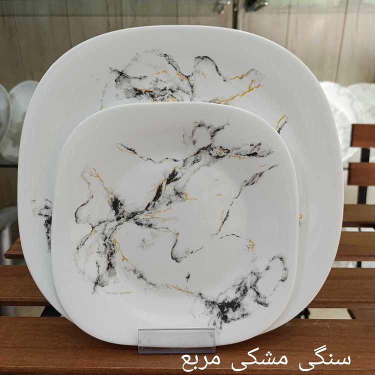 سرویس آرکوپال 26 پارچه طرح سنگی قالب مربع برند آیرا اپال (کارخانه مقصود)