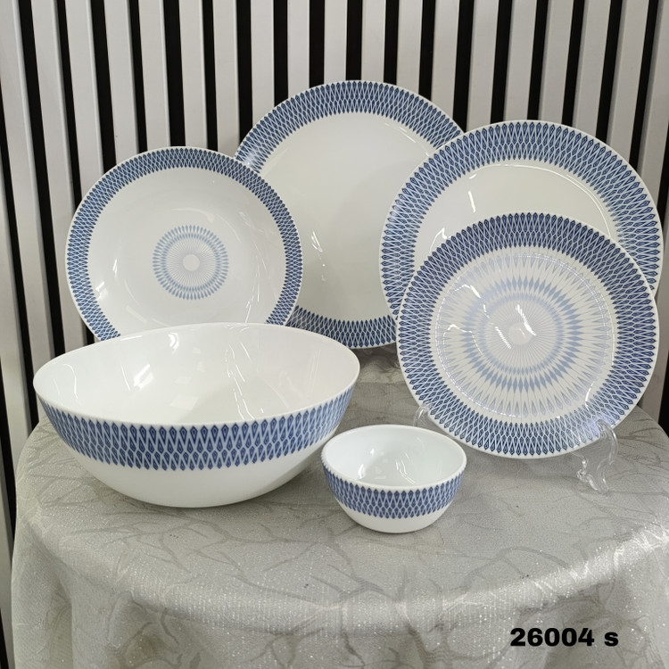 سرویس آرکوپال ۲۶ پارچه کف گل طرح 26004 سرمه ای قالب گرد